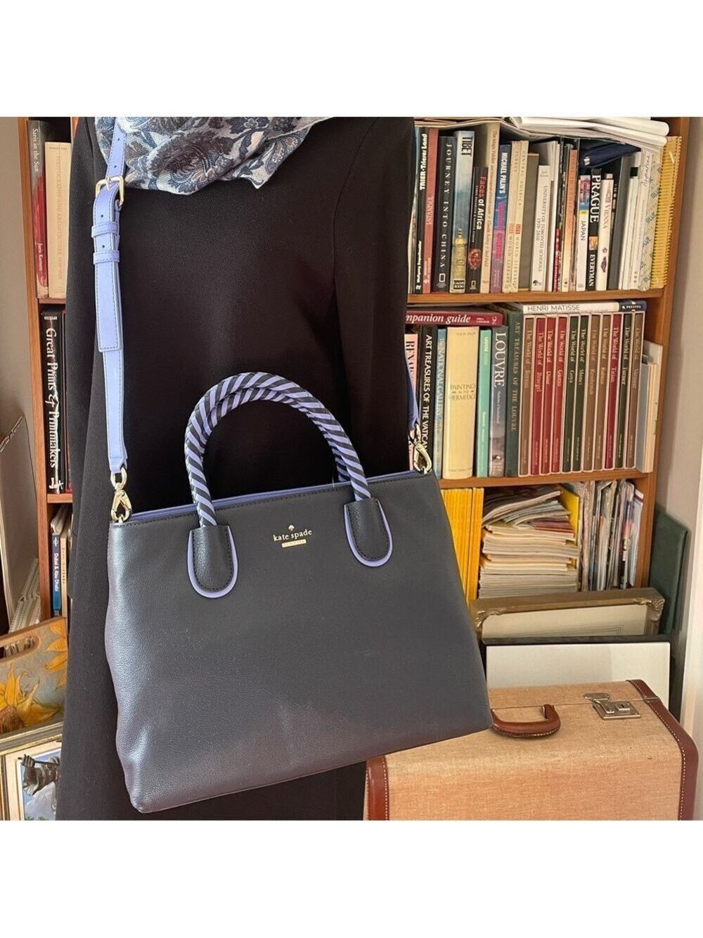 Kate Spade Navy Blue Color Block Pebble Leather Bag NWT - Picture 2 of 16